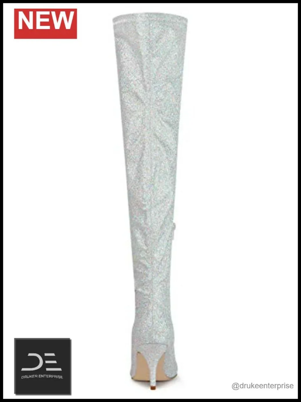 Glitter Pointed Toe Stiletto Heel Over Knee Thigh High Boots Side Zipper